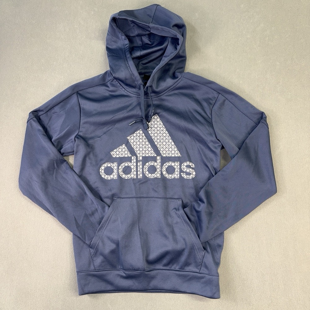 Unisex Adidas Long Sleeve Climawarm Mesh Lined Pullover Hoodie Blue Size S